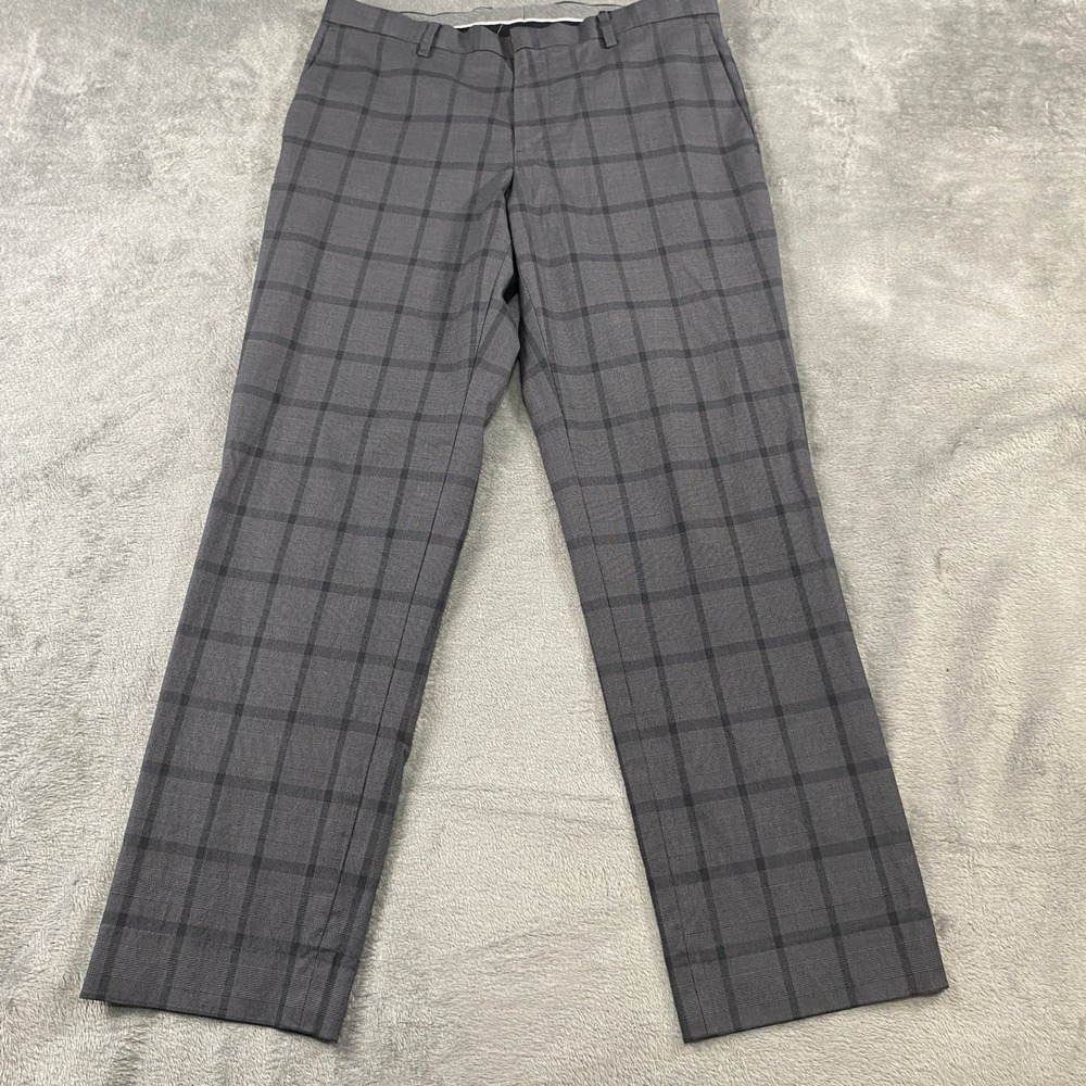Banana Republic Dress Pants Mens 31x32 Grey Slim Fit Plaid Cotton Stretch Preppy